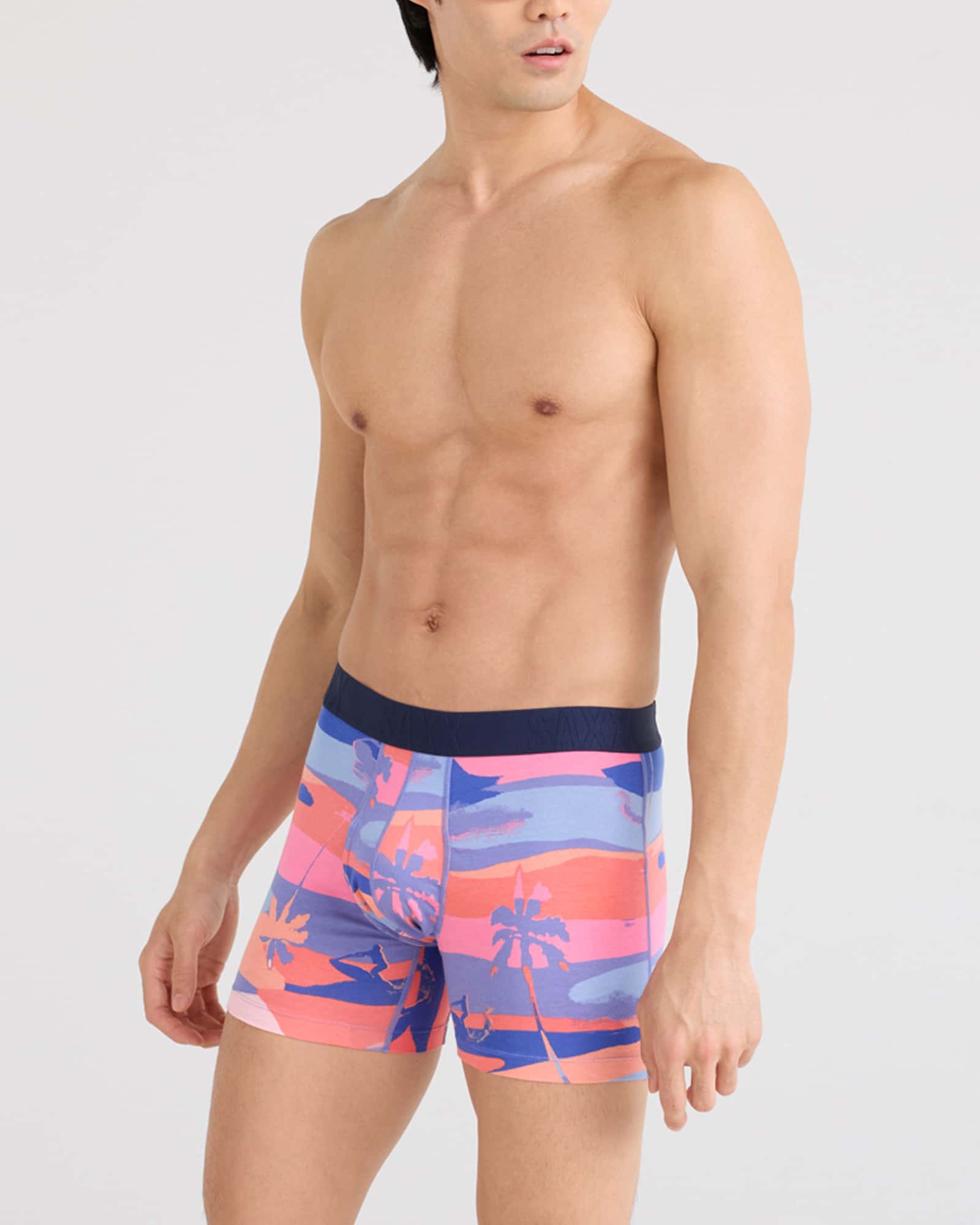 Front - Model wearing Droptemp Cooling Cotton Boxer Brief Fly in Bright Palmski-Multi