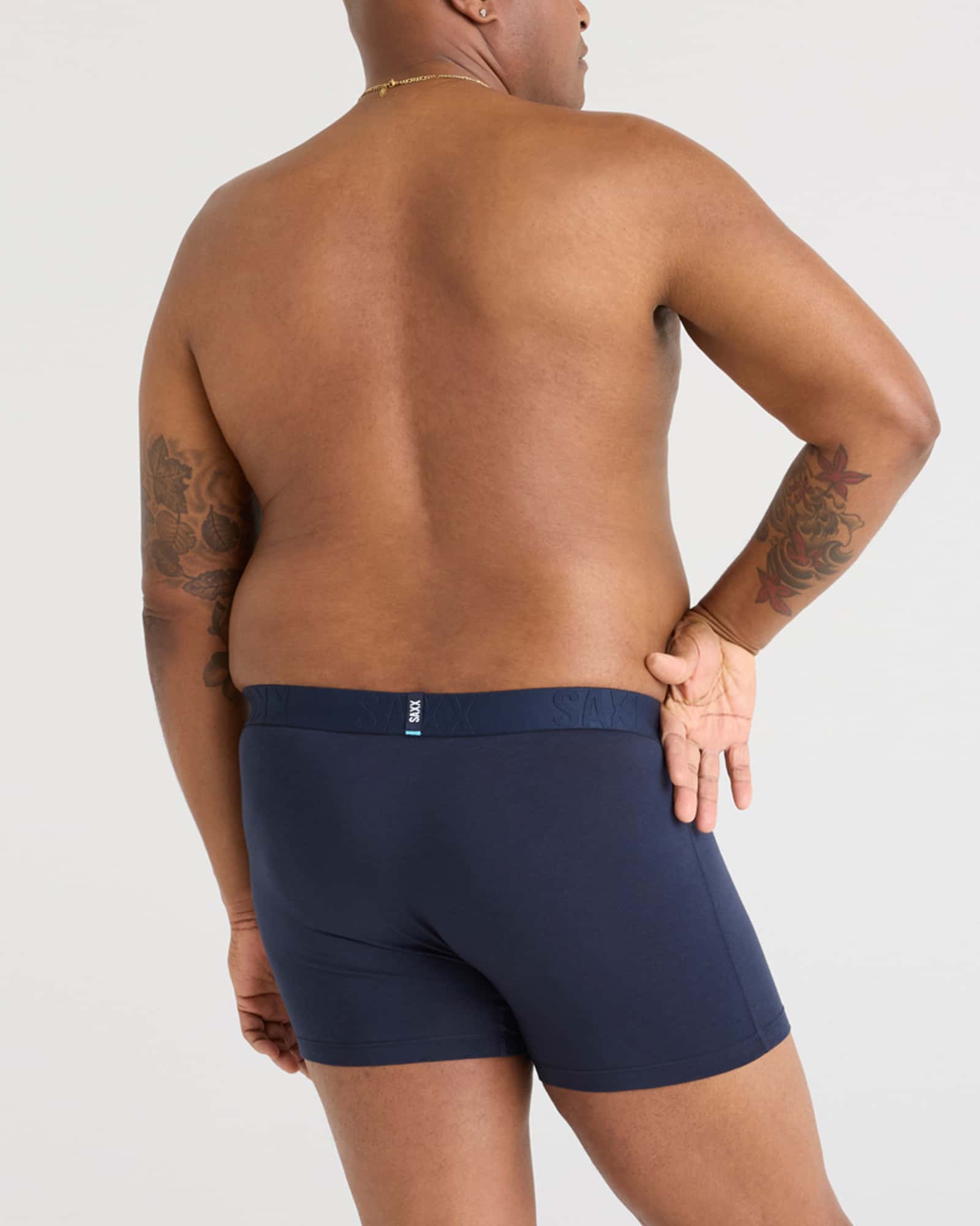 Back - Model wearing Droptemp Cooling Cotton Boxer Brief Fly 2Pk in Dark Ink/Black