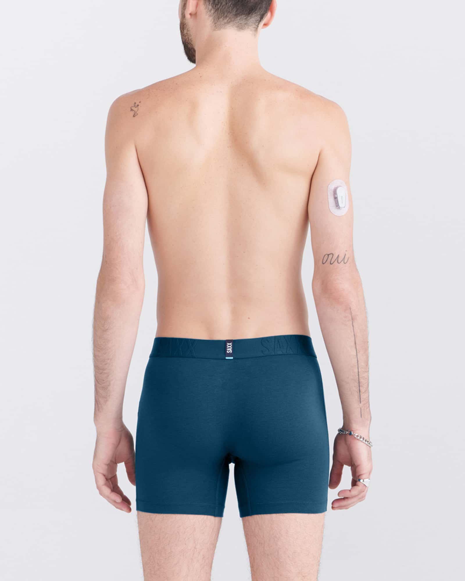 Back - Model wearing Droptemp Cooling Cotton Boxer Brief Fly in Deep Ocean