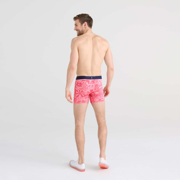 Back - Model wearing DropTemp Cooling Cotton Boxer Brief in East Coast- Hibiscus