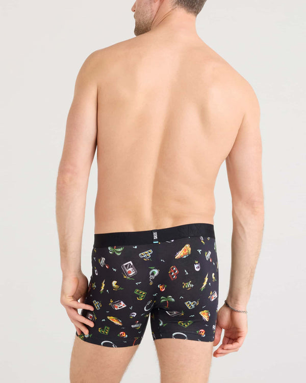 Back - Model wearing Droptemp Cooling Cotton Boxer Brief Fly in Gamer's Paradise-Black