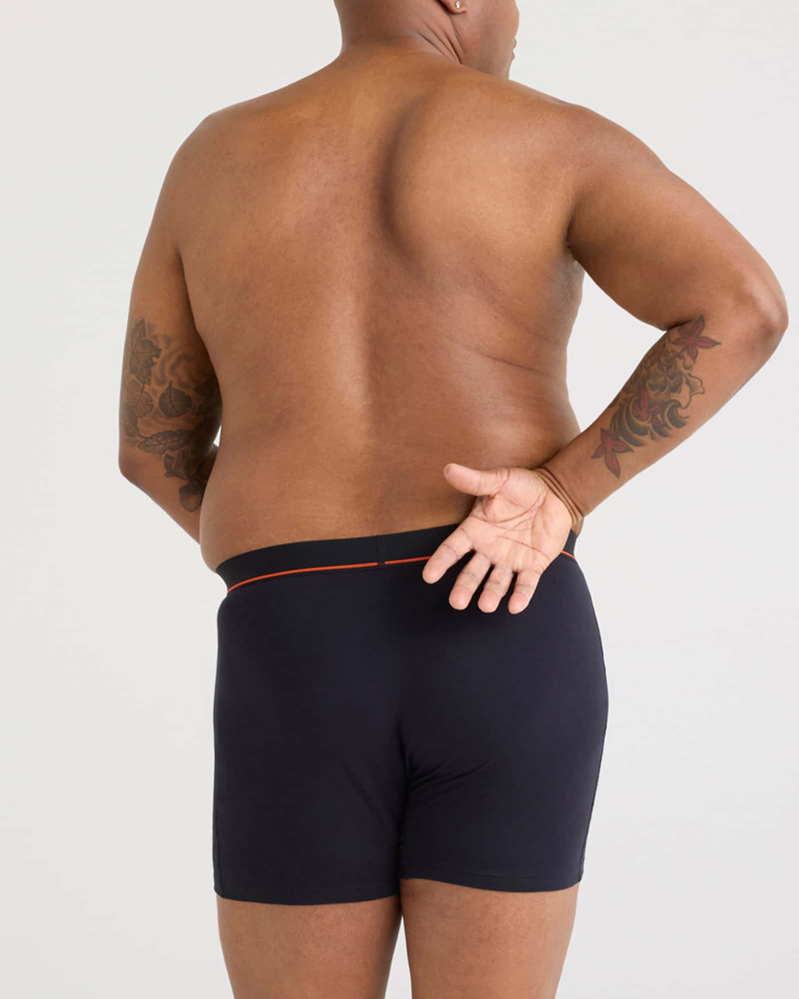 Back - Model wearing Non-Stop Stretch Cotton Boxer Brief Fly 3Pk in Black