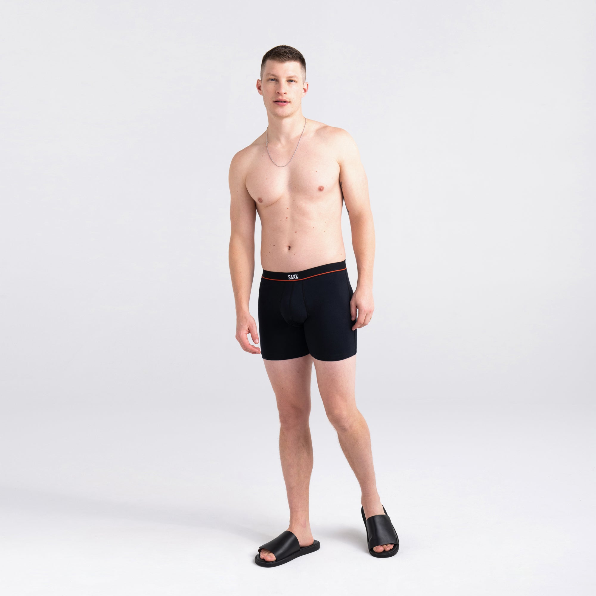 Front - Model wearing Non-Stop Stretch Cotton Boxer Brief in Black