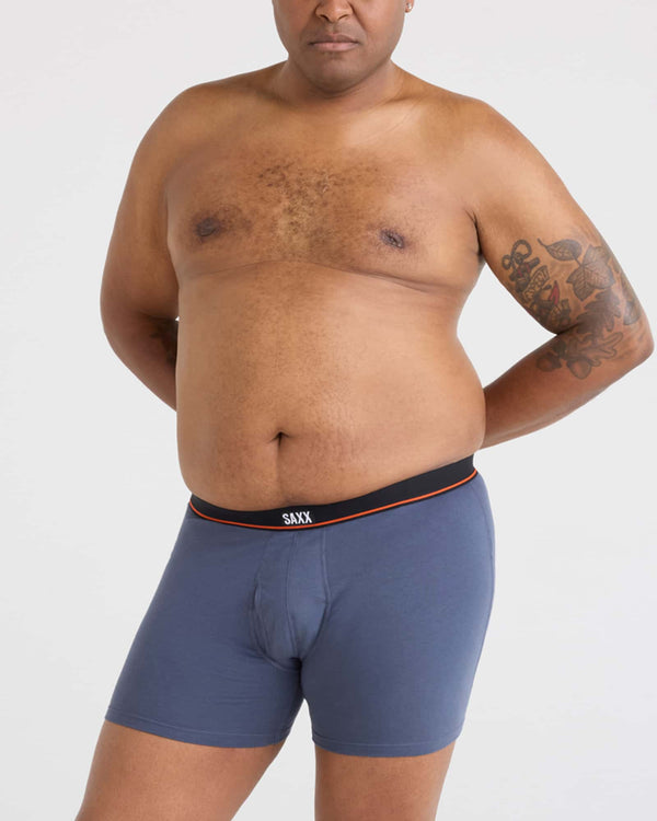 Front - Model wearing Non-Stop Stretch Cotton Boxer Brief Fly 2Pk in Deep Navy/Black