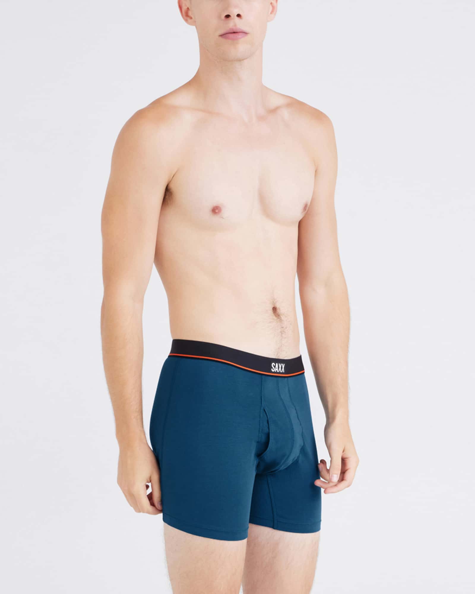 Front - Model wearing Non-Stop Stretch Cotton Boxer Brief Fly in Hurricane