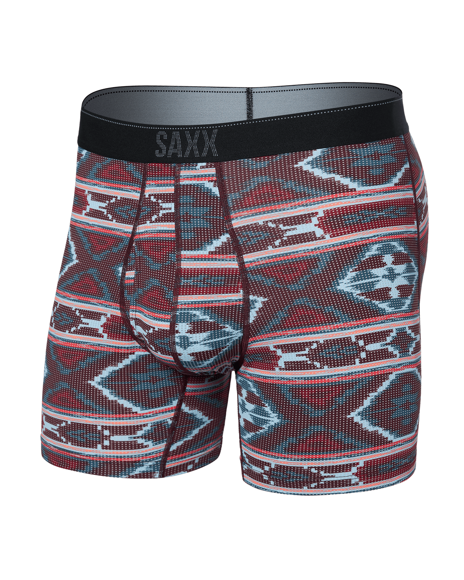 Front of Quest Quick-Dry Mesh Baselayer Boxer Brief in Ikat Stripe-Multi