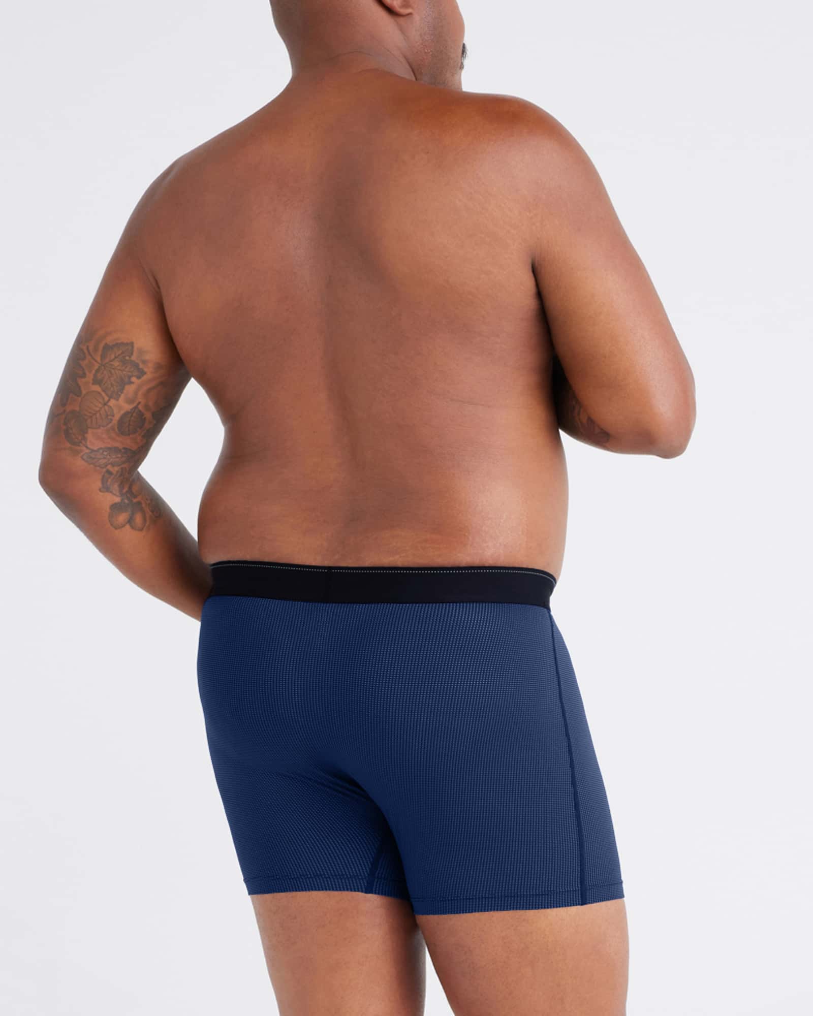 Back - Model wearing Quest Quick Dry Mesh Boxer Brief Fly in Midnight Blue