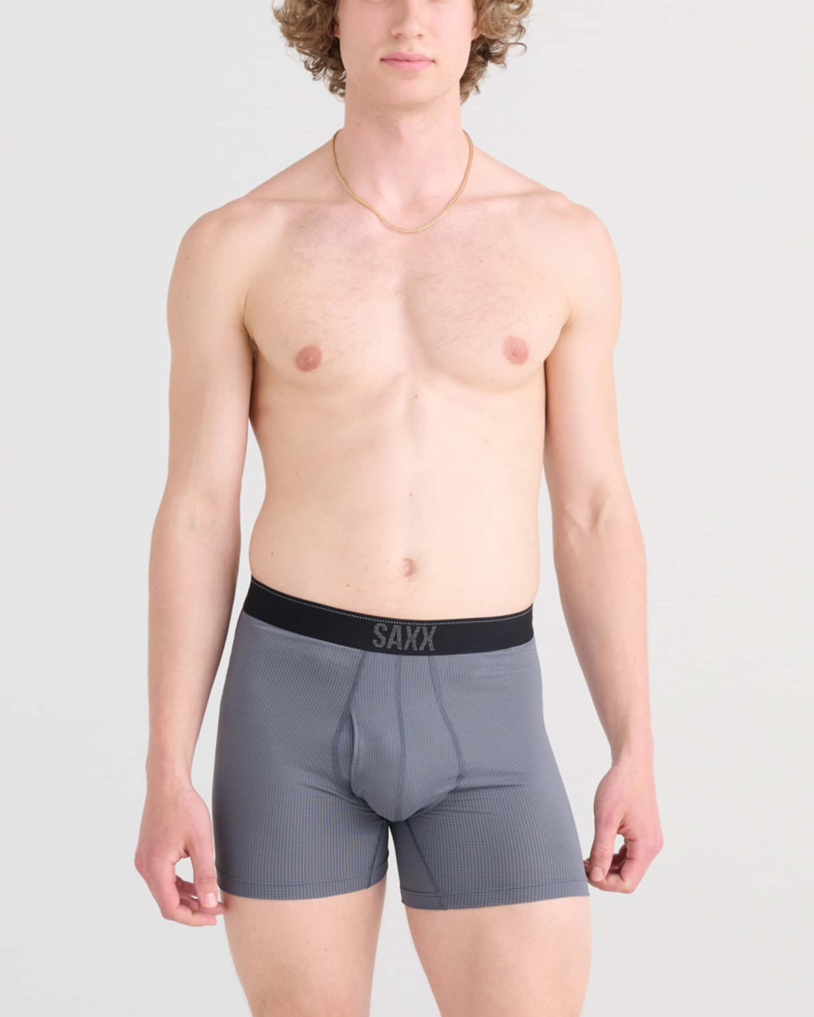 Front - Model wearing Quest Quick Dry Mesh Boxer Brief Fly in Turbulence