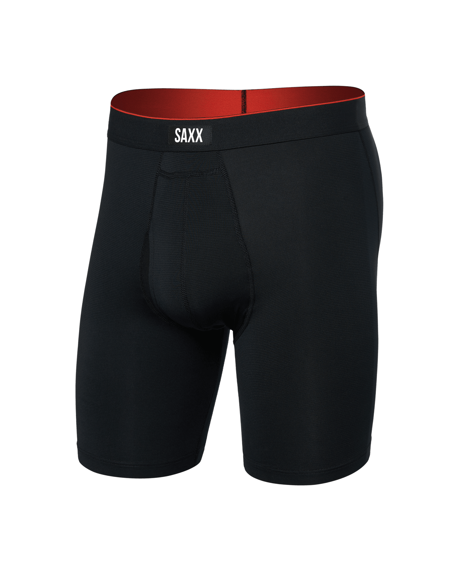 Front of Multi-Sport Mesh Long Boxer Brief in Black