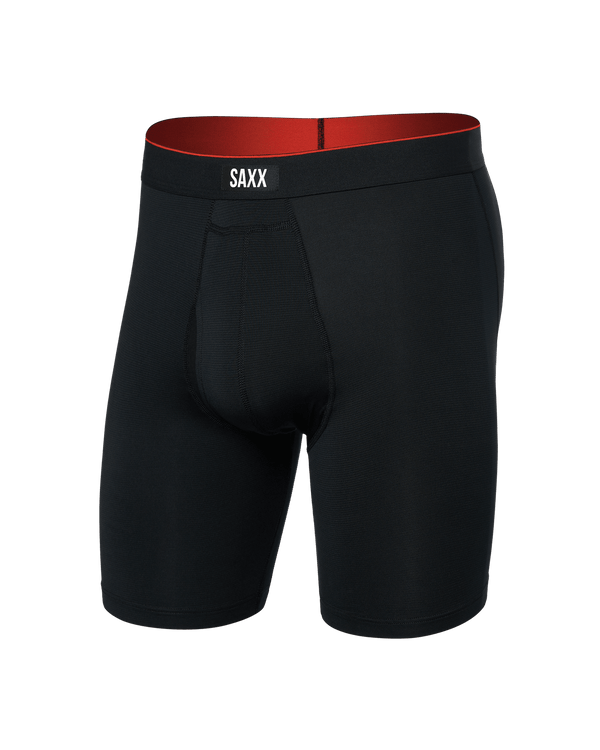 Front of Multi-Sport Mesh Long Boxer Brief in Black