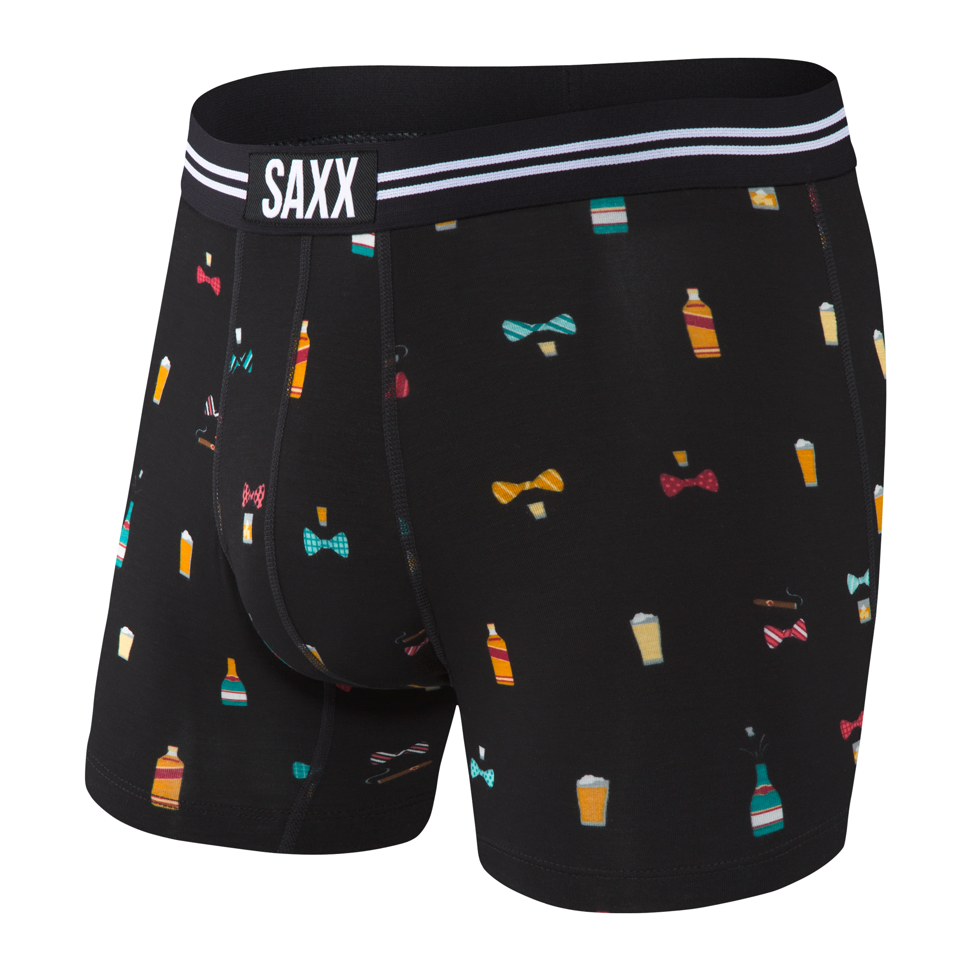 Front of Vibe Boxer Brief in Black Bowties N Booze