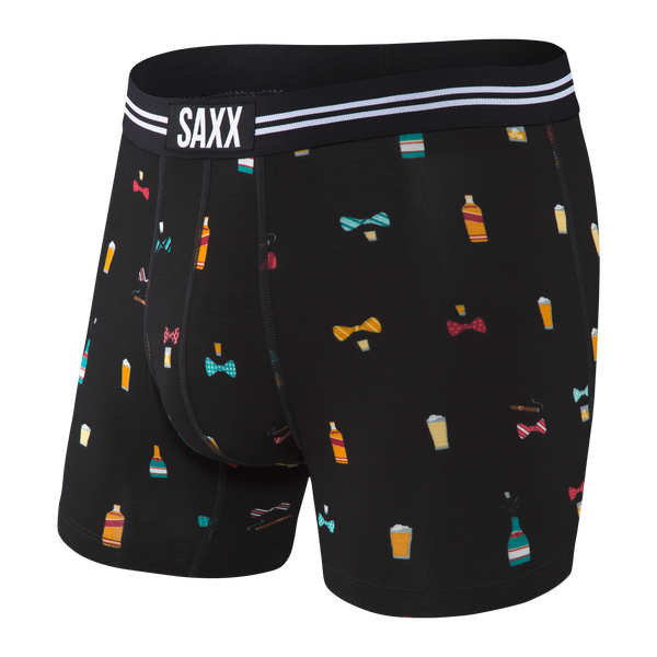 Front of Vibe Boxer Brief in Black Bowties N Booze