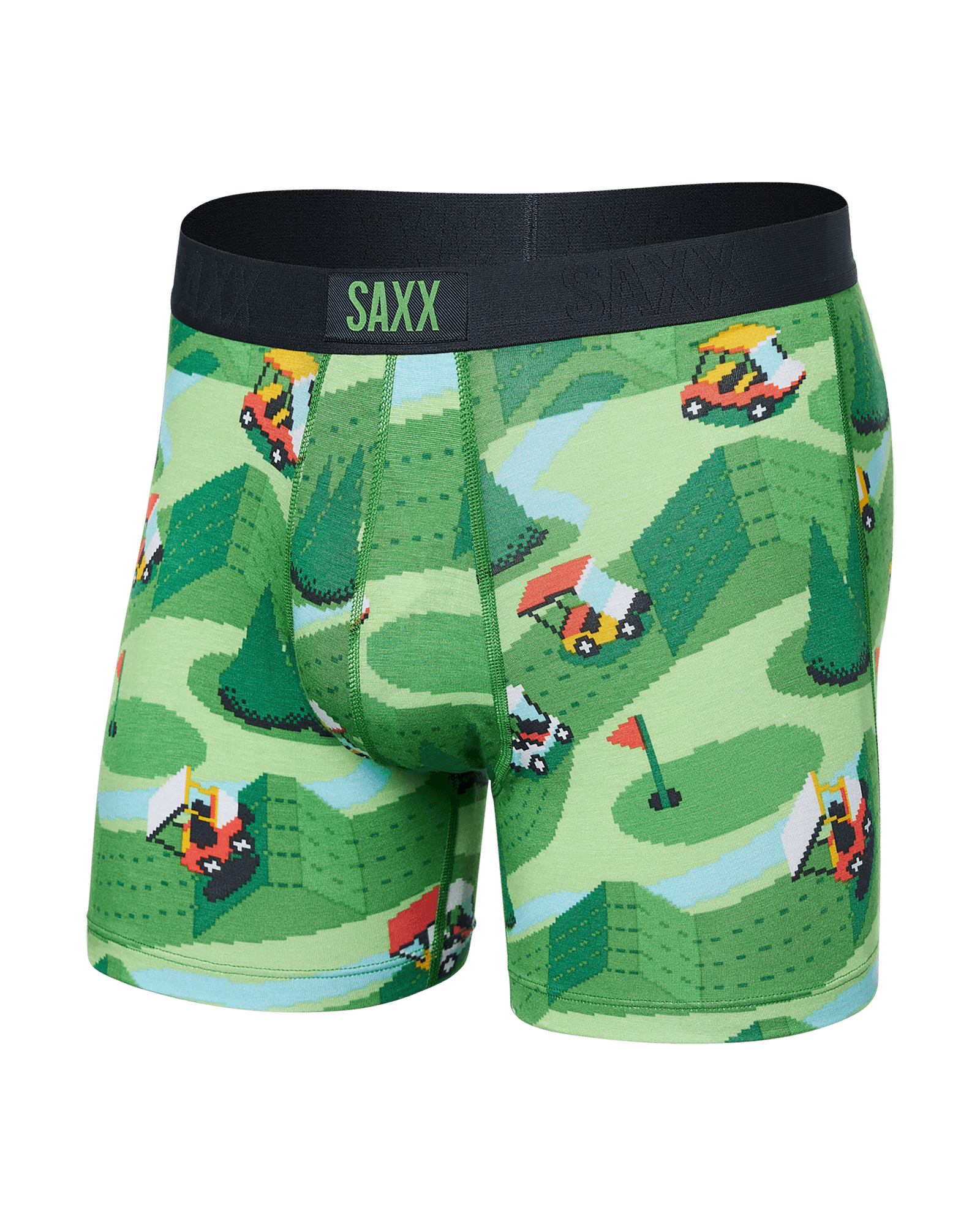 Front of Vibe Boxer Brief in Excite Carts- Green