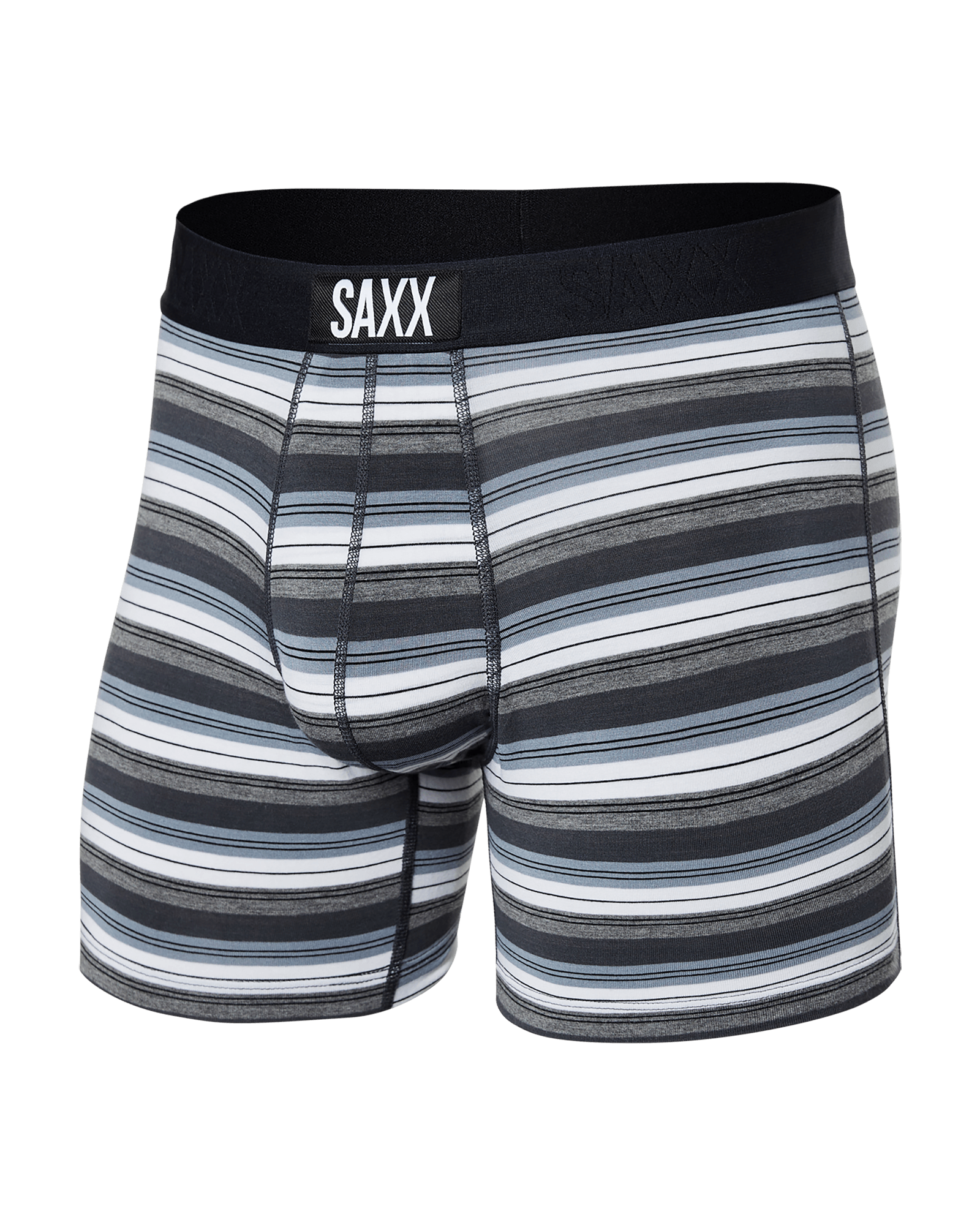 Front of Vibe Super Soft Boxer Brief in Freehand Stripe- Grey