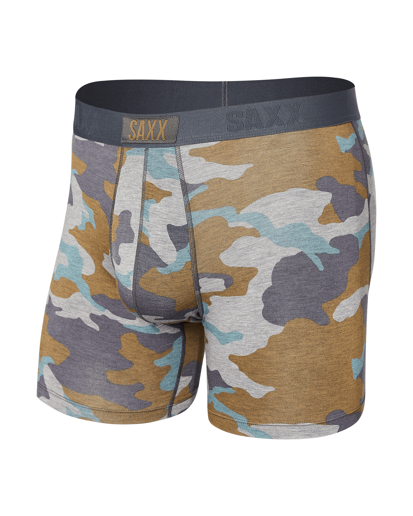 Front of Vibe Boxer Brief in Graphite Stencil Camo