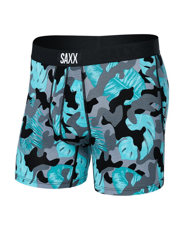 Front of Vibe Super Soft Boxer Brief in Island Camo- Black