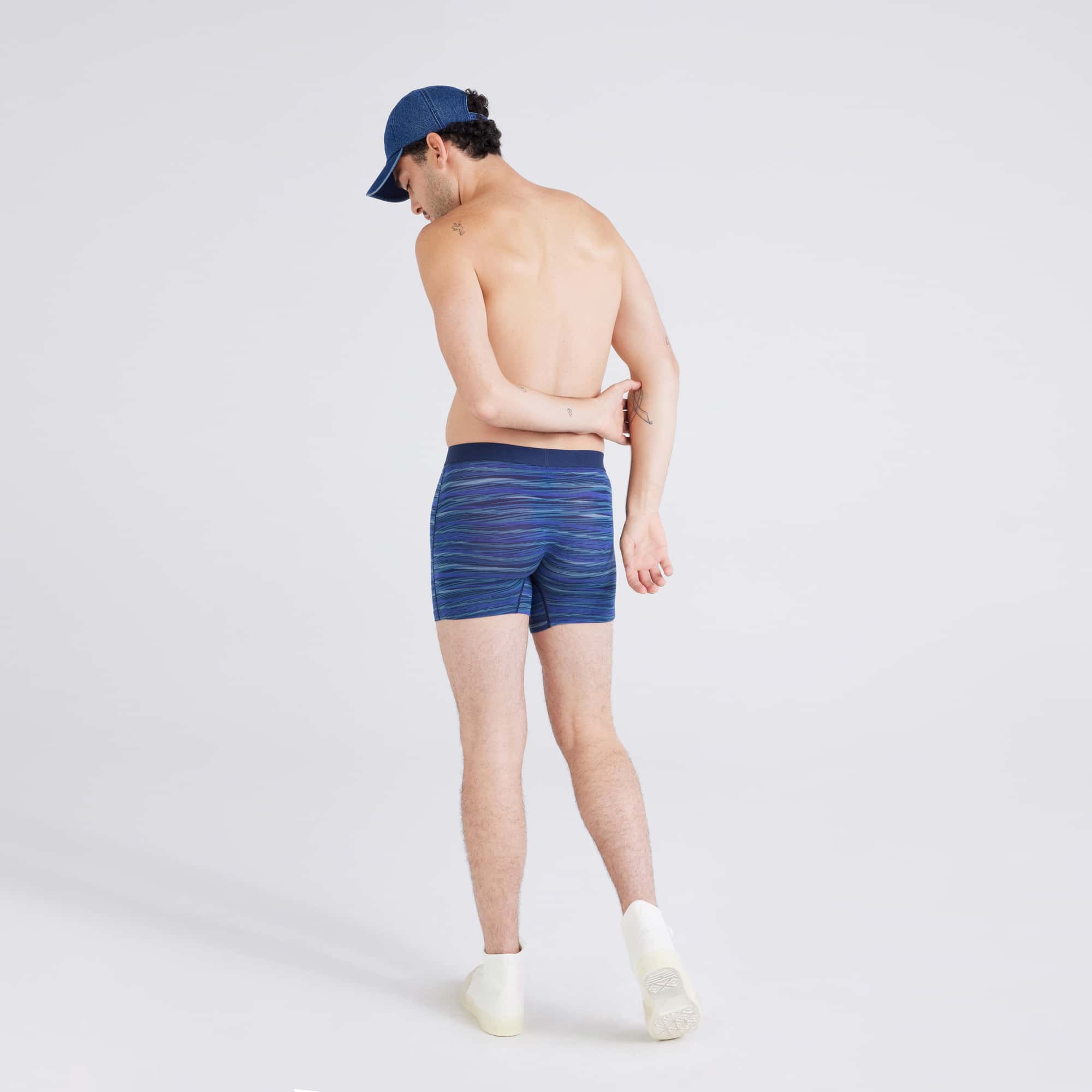 Back - Model wearing Vibe Super Soft (2 Pack) Boxer Brief in Surge Spacedye/Navy