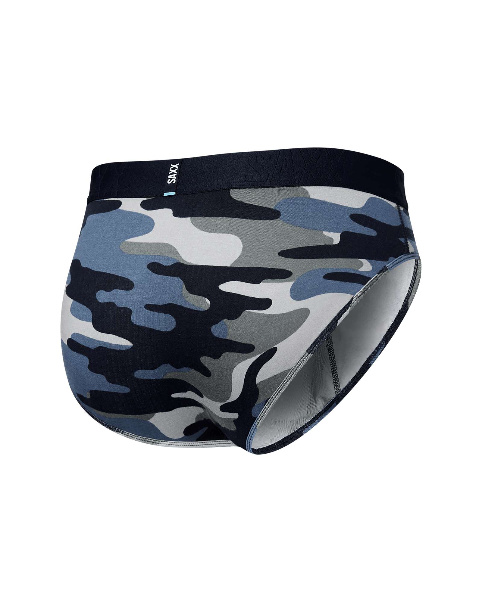 Back of DropTemp Cooling Cotton Brief in Tidal Camo- Blue