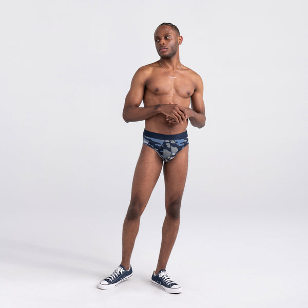 Front - Model wearing DropTemp Cooling Cotton Brief 3-Pack in Assorted Prints