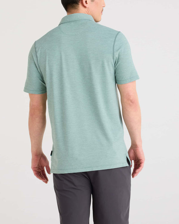 Back - Model wearing Droptemp All Day Cooling Polo in Silver Pine Heather