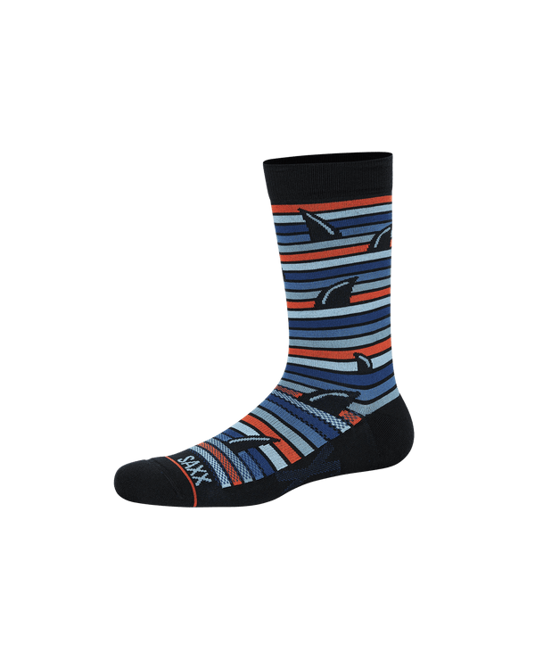 Front of Whole Package Crew Sock in Fins- Blue Multi