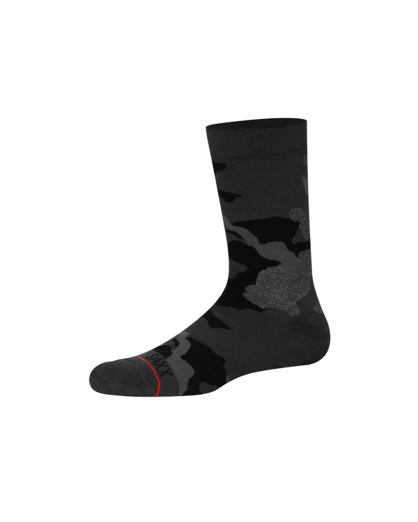 Front of Whole Package Crew Sock in Supersize Camo- Black