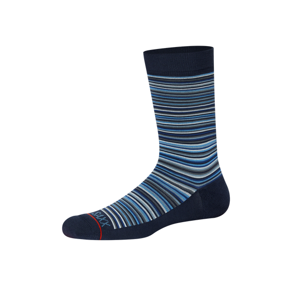 Front of Whole Package Crew Sock in Vibrant Stripe- Navy