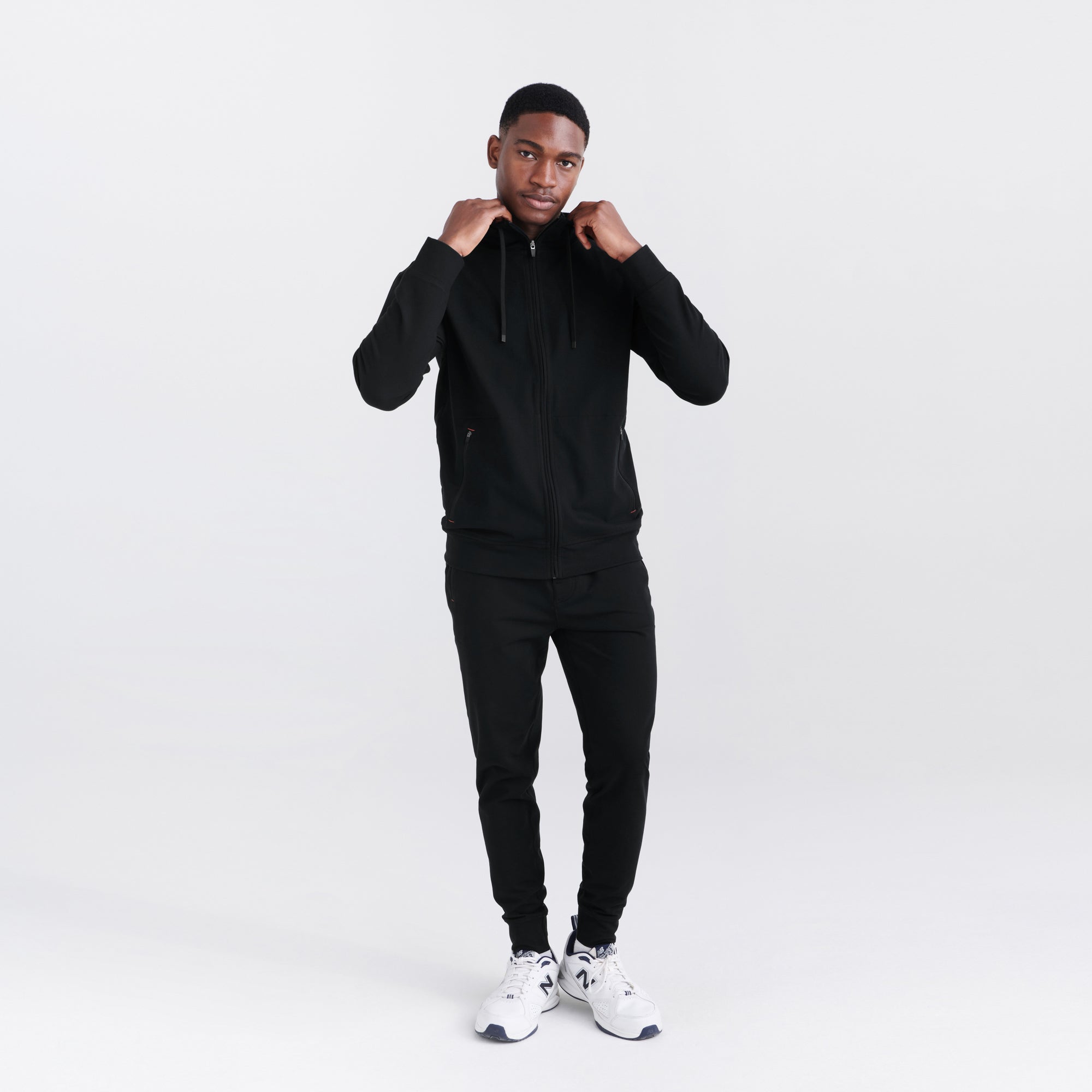 Front - Model wearing Trailzer Full Zip Hoodie in Black