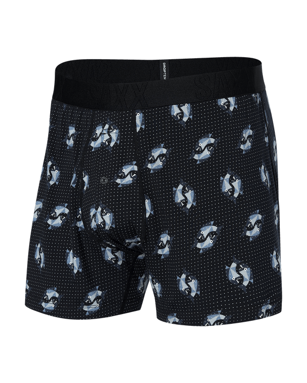 Front of Droptemp Cooling Sleep Loose Boxer Fly in Angler Wrangler- Black