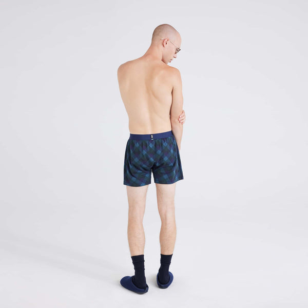 Back - Model wearing Droptemp® Cooling Sleep Boxer in Bison Check-Maritime