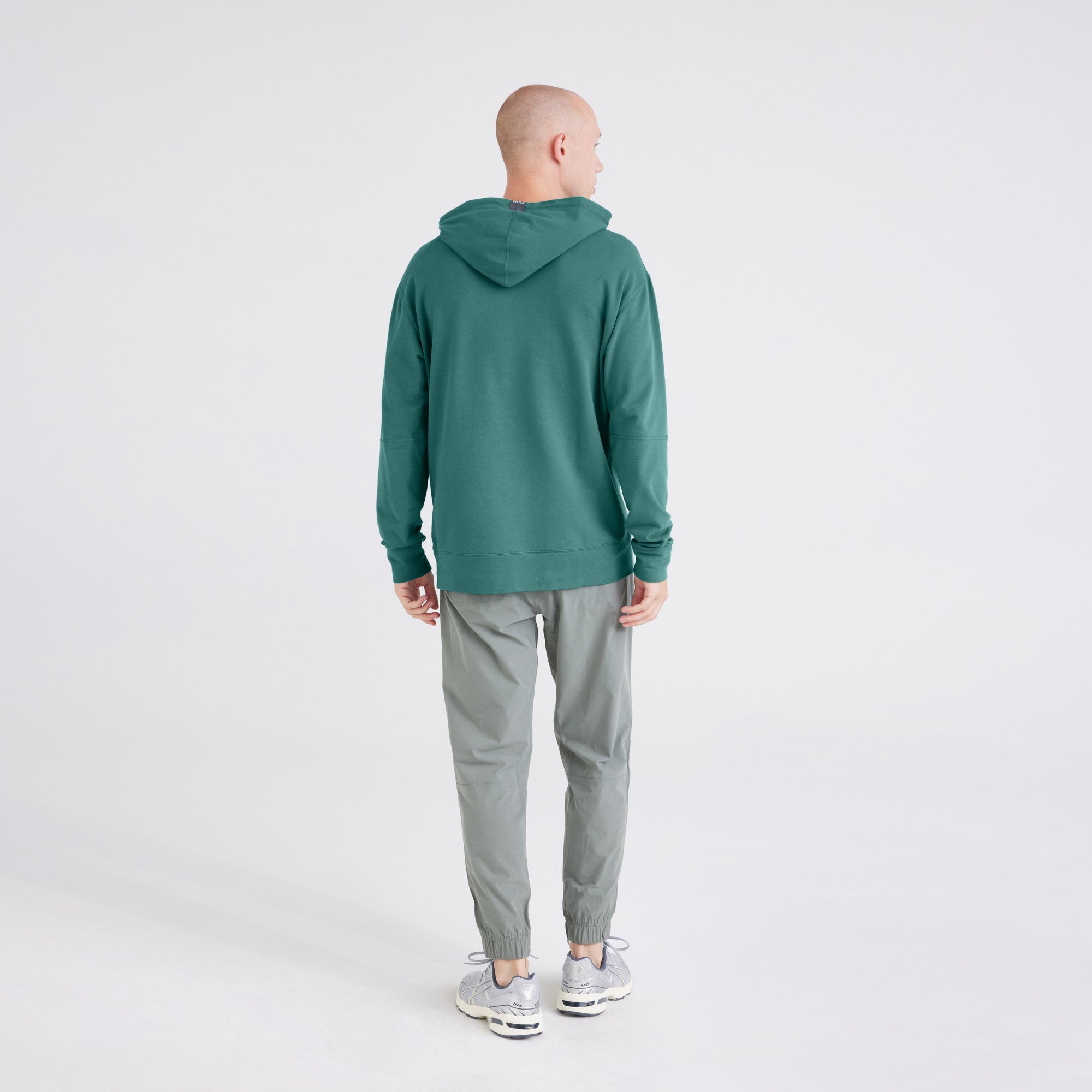 Back - Model wearing 3Six Five Lounge Hoodie in Pine and Go To Town Jogger in Cargo Grey