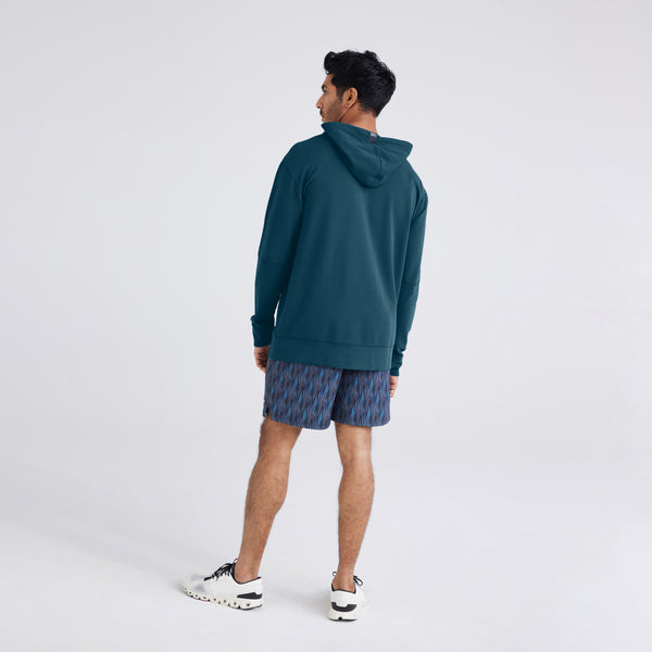 Back - Model wearing  3Six Five Lounge Hoodie in Storm and Multi-Sport 2N1 Short Regular in Brushed Ikat-Turbulence