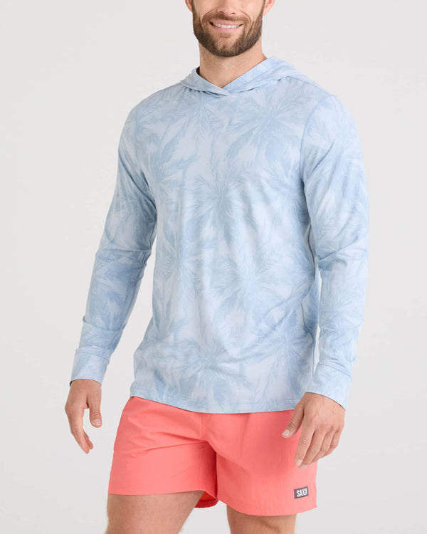 Front - Model wearing Droptemp All Day Cooling Hoodie in Vacation Vibes-Blue