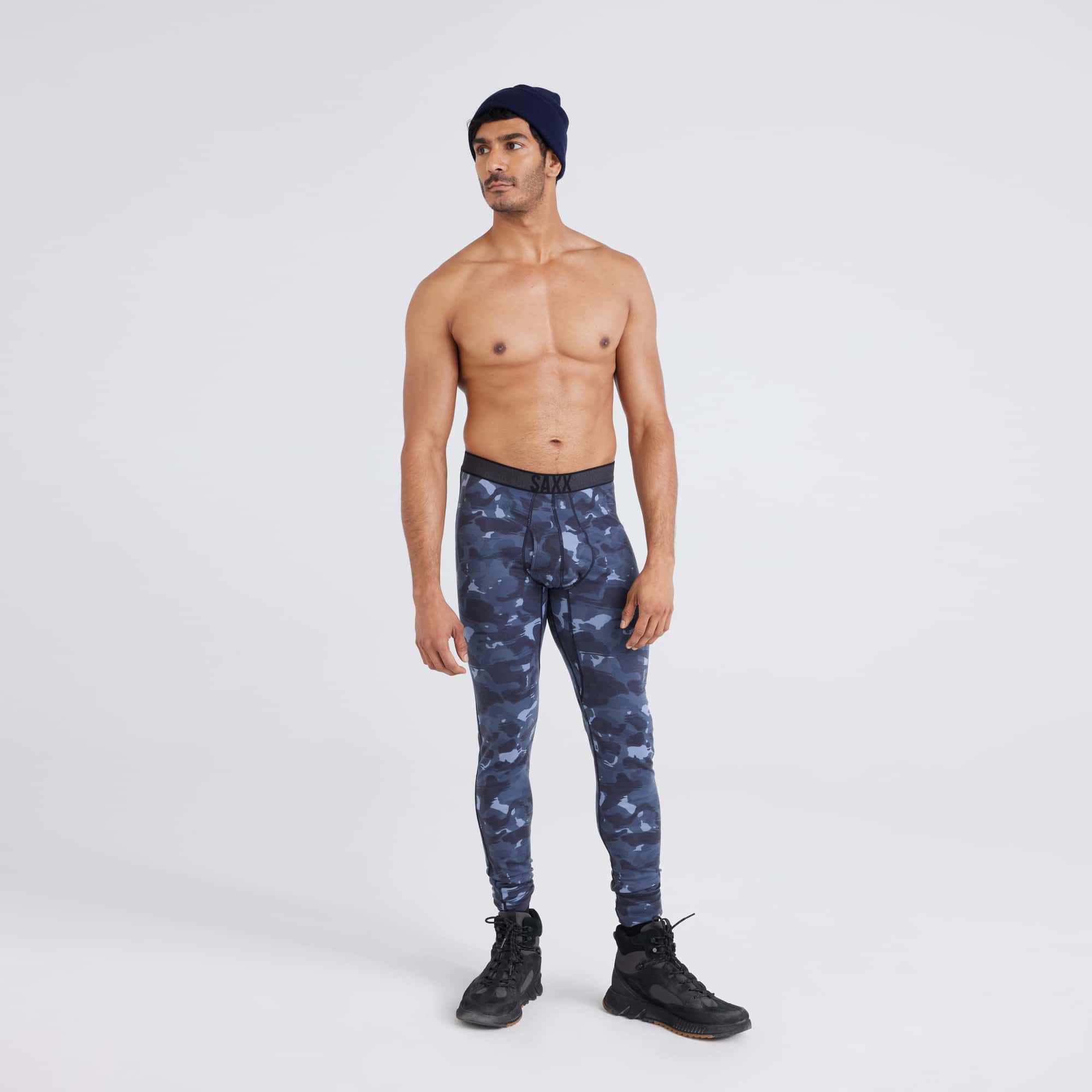 Front - Model wearing  Roast Master Baselayer Mid-Weight Bottom Fly in Daybreak Camo-Flintstone