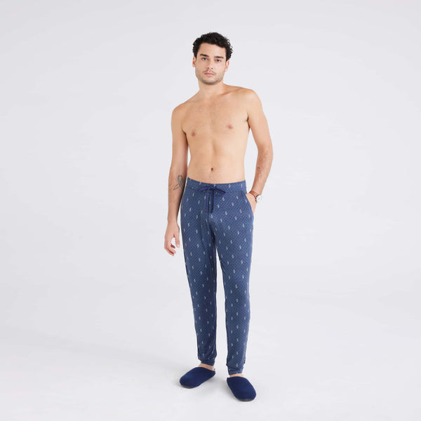 Front - Model wearing  Snooze Sleep Pant in Paisley Tiles-Turbulence