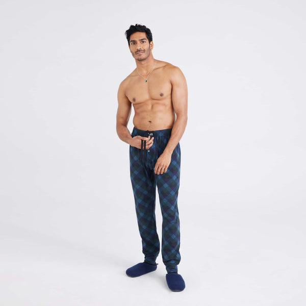 Front - Model wearing  Droptemp® Cooling Sleep Sleep Pant in Bison Check-Maritime