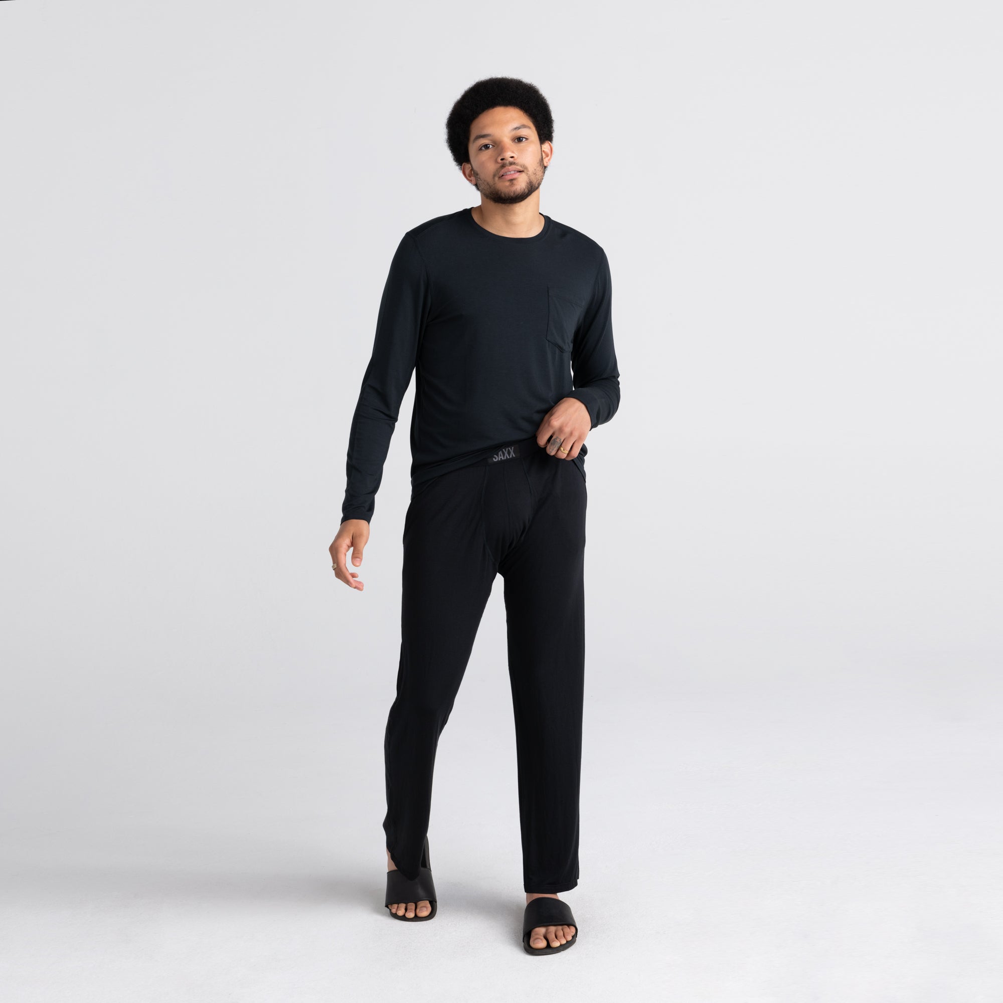 Front - Model wearing Sleepwalker Ballpark Pant in Black