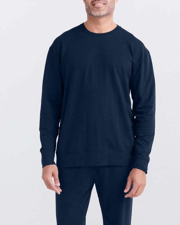 Front - Model wearing 3Six Five Long Sleeve Crew in Maritime Blue