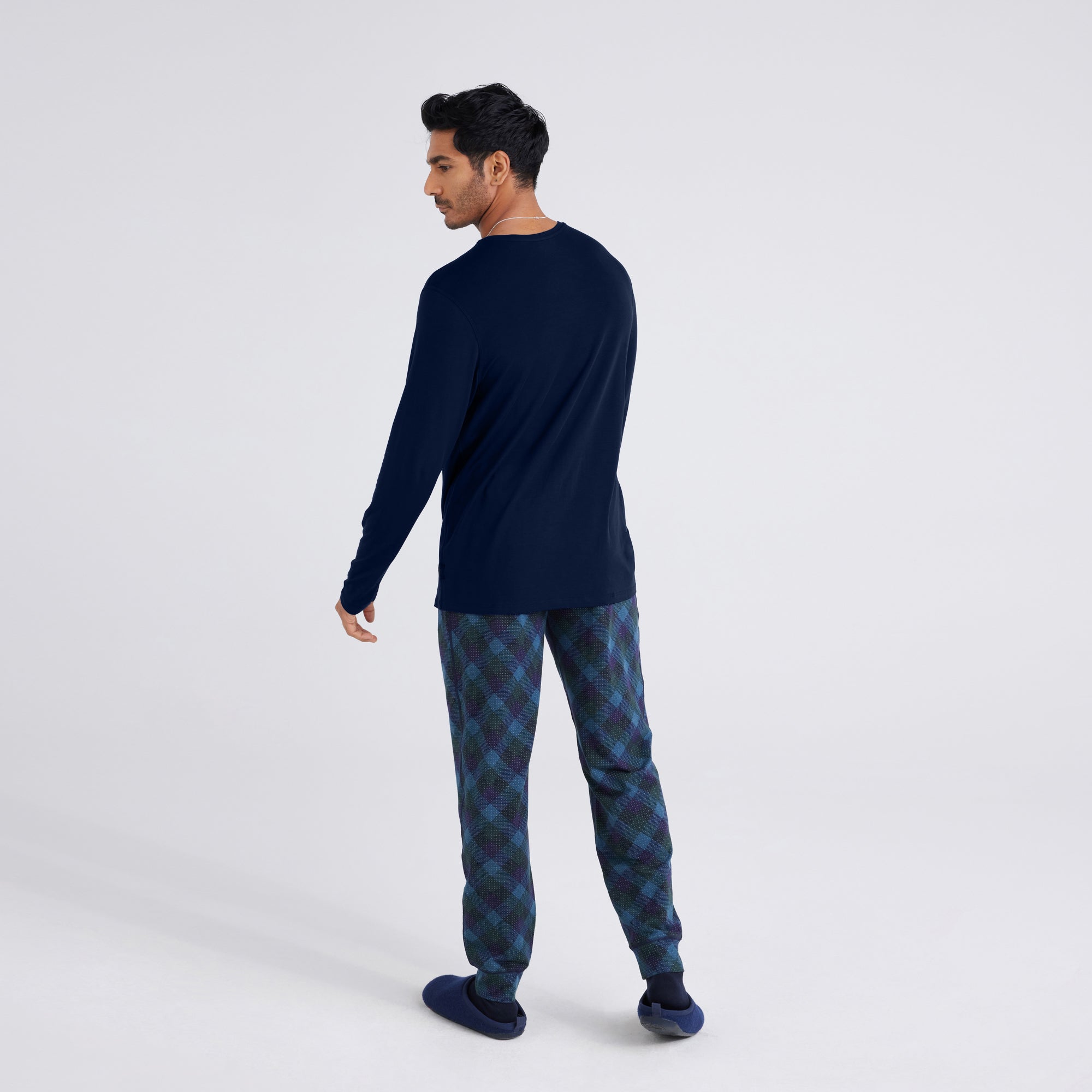 Back - Model wearing Snooze Sleep Long Sleeve Crew in Maritime