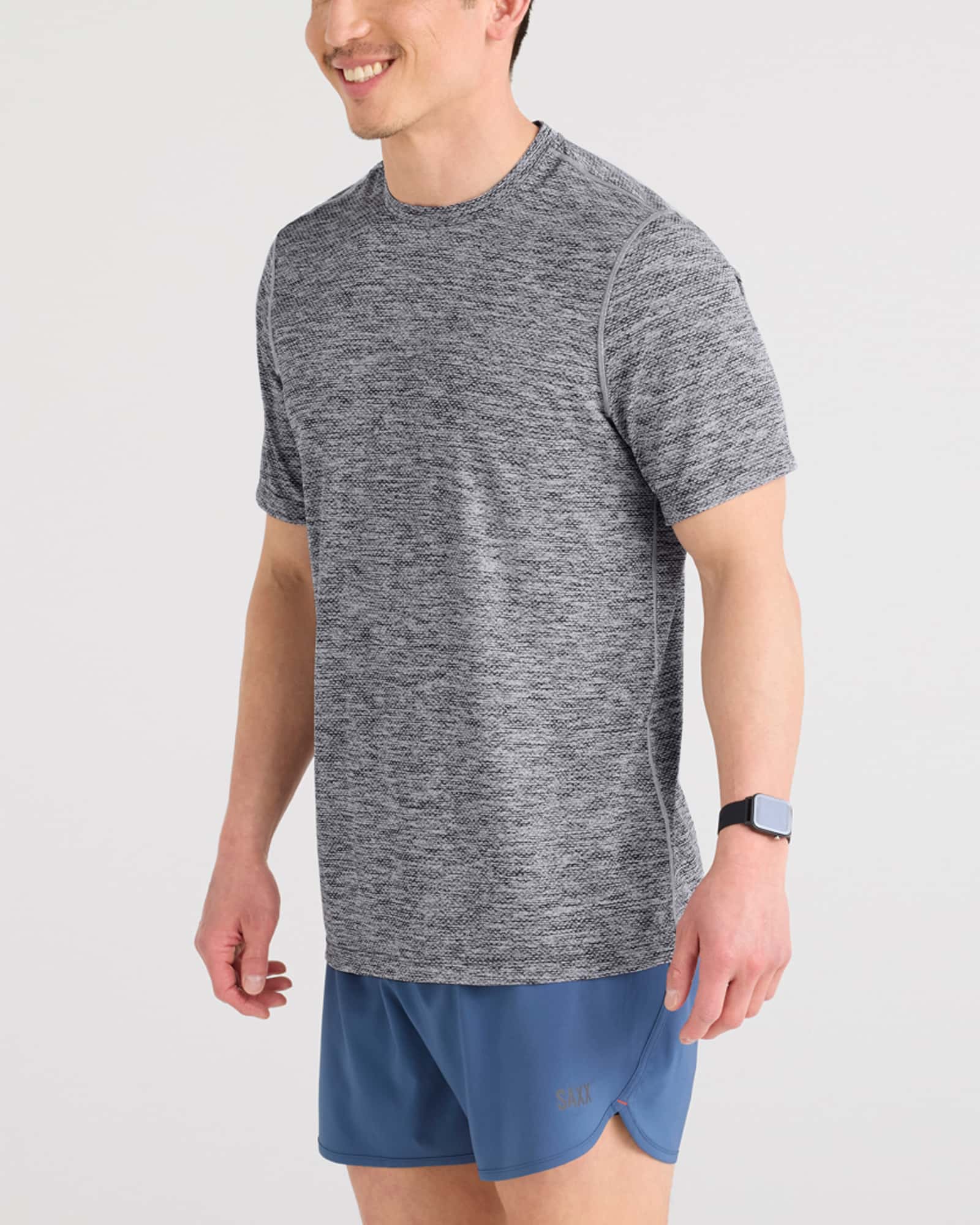 Front - Model wearing Multi-Sport Tech Tee in Faded Black Heather