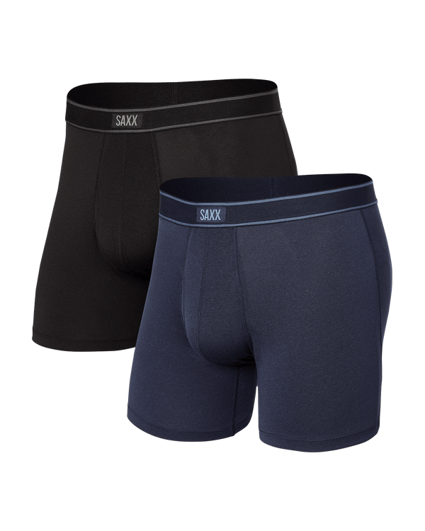 Front of Daytripper Boxer Brief Fly 2 Pack in Black/City Blue Heather