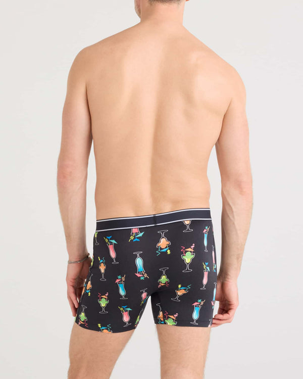 Back - Model wearing Daytripper Boxer Brief Fly 2 Pack in Swizzles & Straws/Black