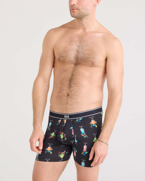 Front - Model wearing Daytripper Boxer Brief Fly 2 Pack in Swizzles & Straws/Black