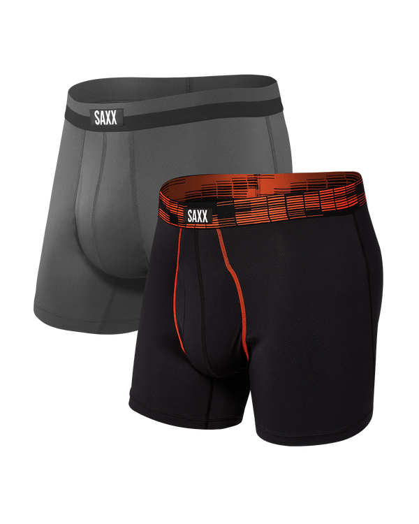 Front of Sport Mesh Boxer Brief Fly 2 Pack in Black Digi Dna/Graphite