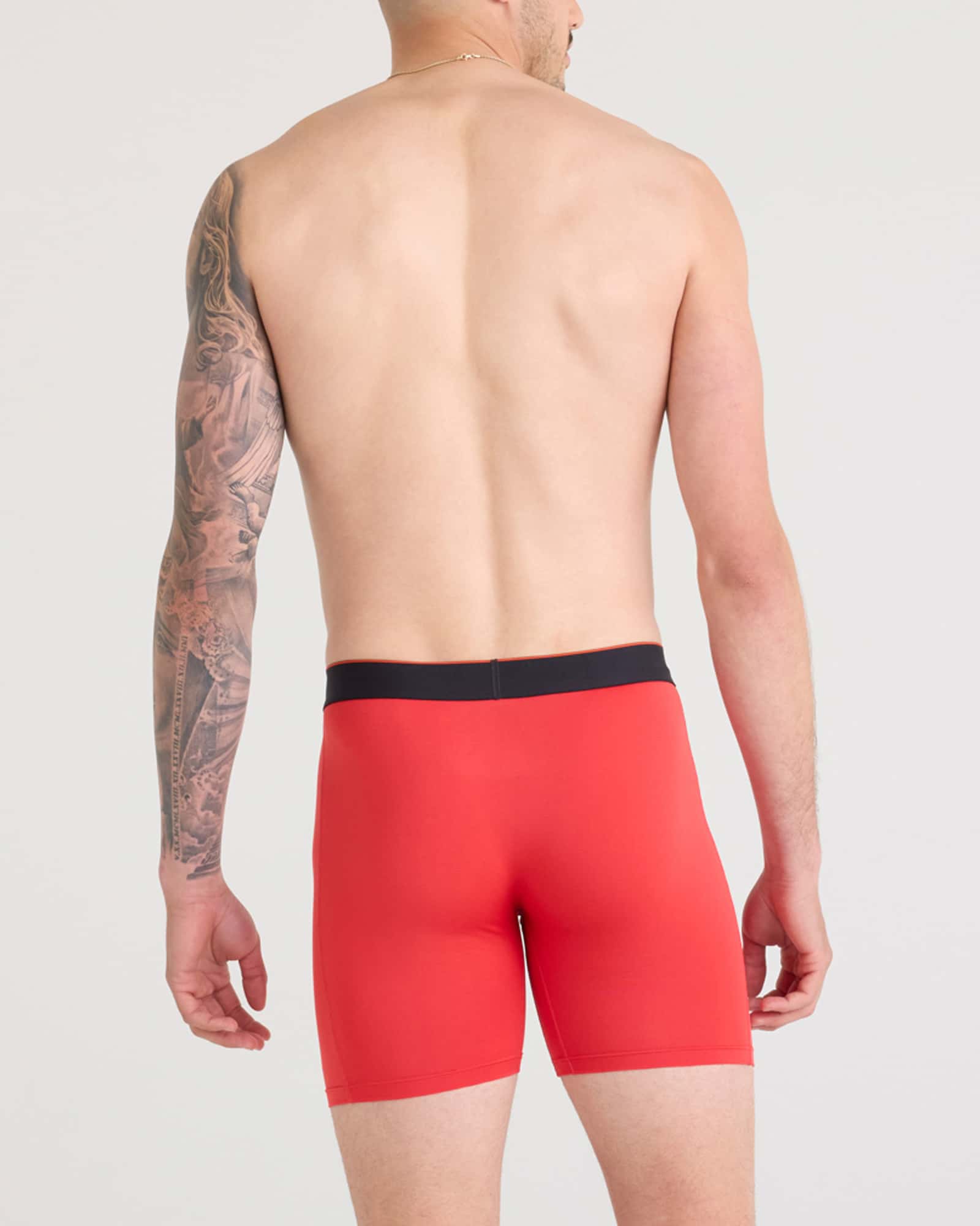 Back - Model wearing Multi-Sport Mesh Boxer Brief Fly 2 Pack in Sunset Red/Black