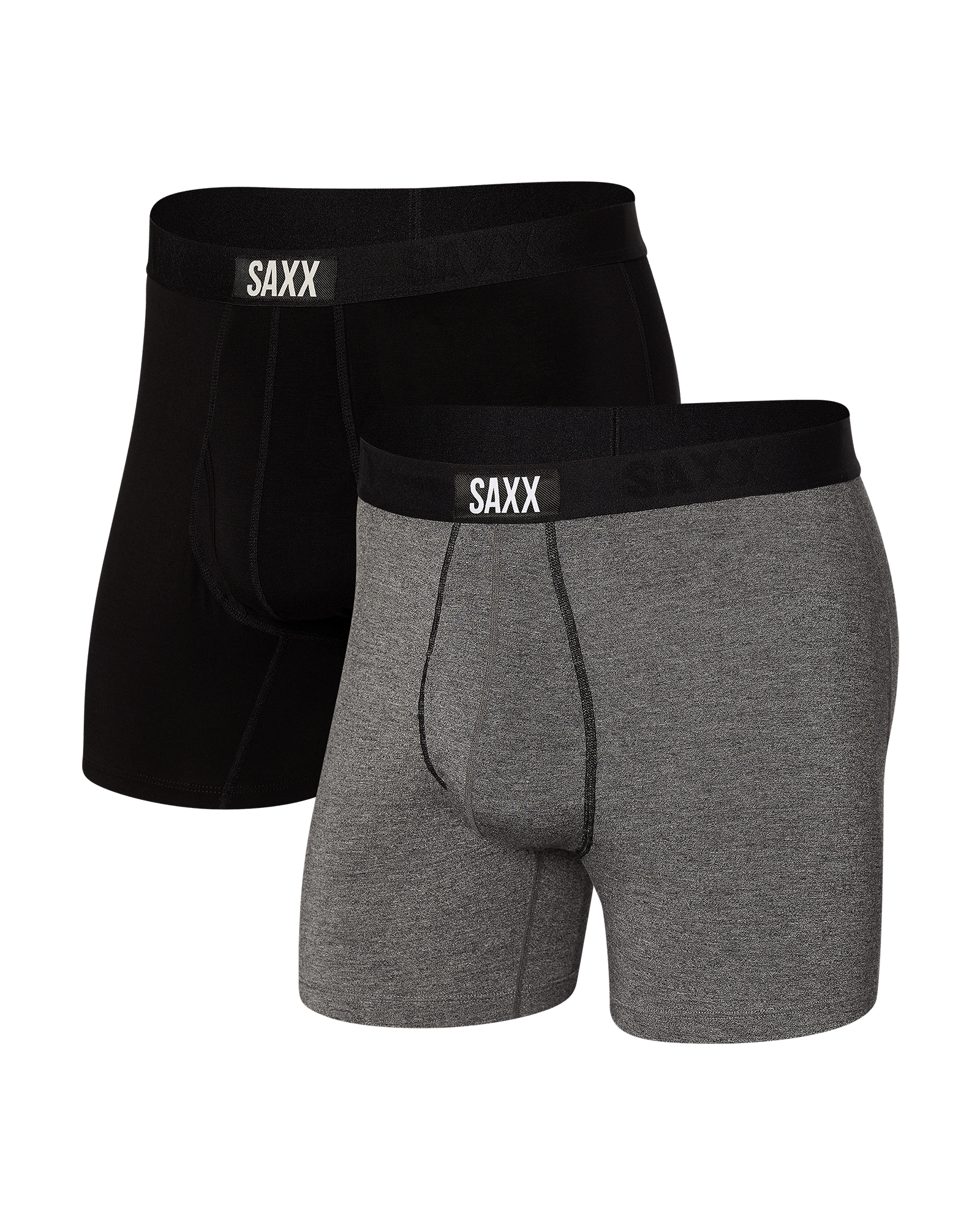 Front of Ultra Boxer Brief Fly 2 Pack in Black/Grey