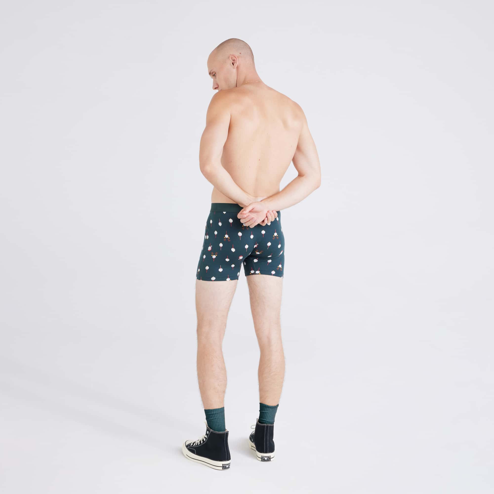 Back - Model wearing Ultra Super Soft (2 Pack) Boxer Brief in Christmas Tee/Black