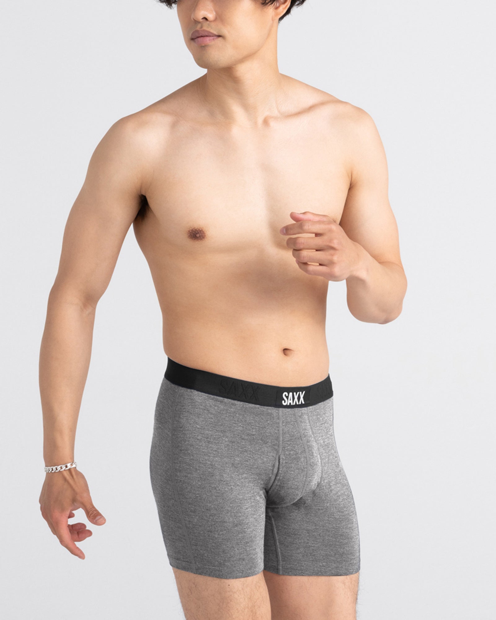 Front - Model wearing Ultra Super Soft Boxer Brief Fly 5Pk in Black/Grey Heather/Navy