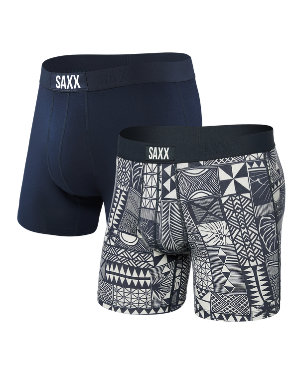 Front of Vibe 2-Pack Boxer Brief in Beachy Woodblocks/Navy