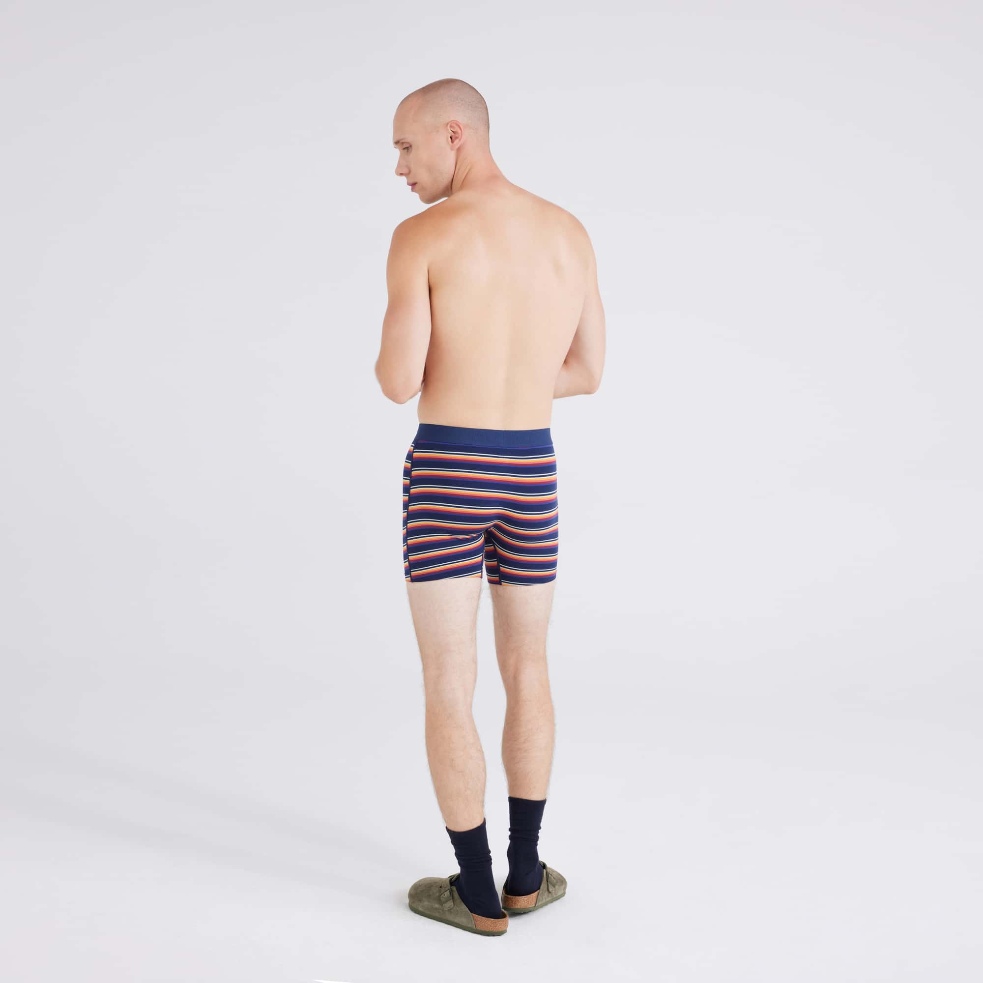 Back - Model wearing Vibe Super Soft (2 Pack) Boxer Brief in Field Stripe/Navy